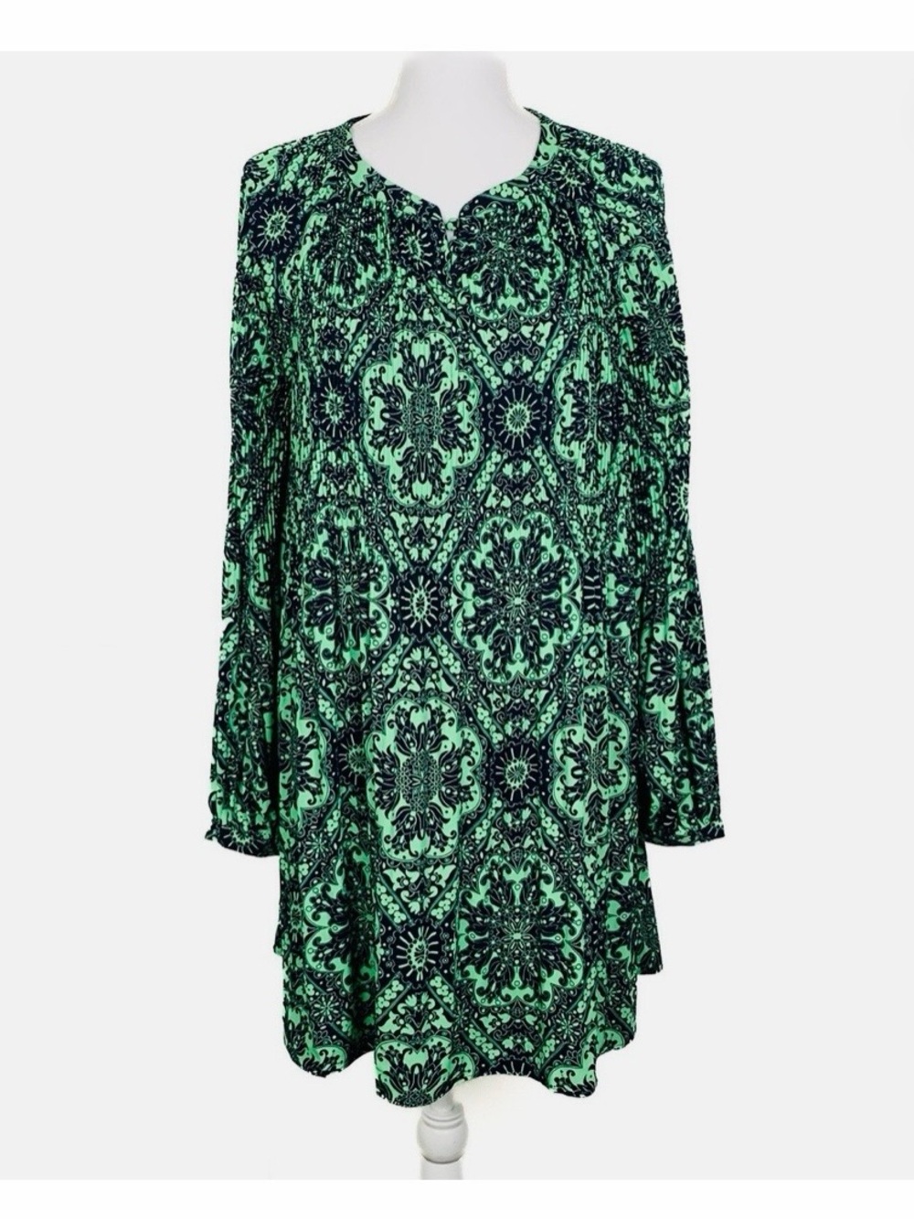 🩷 LOFT Women Med Mini Swing shift Dress Accordion Pleat Green Blue Shift 🩷 - Picture 2 of 9